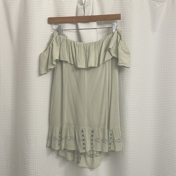 Ale by Alessandra Revolve Off The Shoulder Sage Green Boho Mini Dress Small - Picture 4 of 4